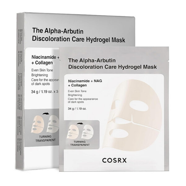 76 COSRX Zestaw hydrożelowych maseczek do pielęgnacji skóry z przebarwieniami z alfa-arbutyną Arbutin Discoloration Care Hydrogel Mask, 34 g * 3 szt.